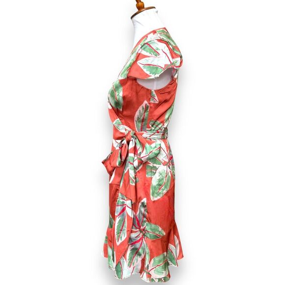 Hutch Womens Britton Wrap Mini Dress Orange Floral Tie Stretch Lined Tropical M - Picture 4 of 10